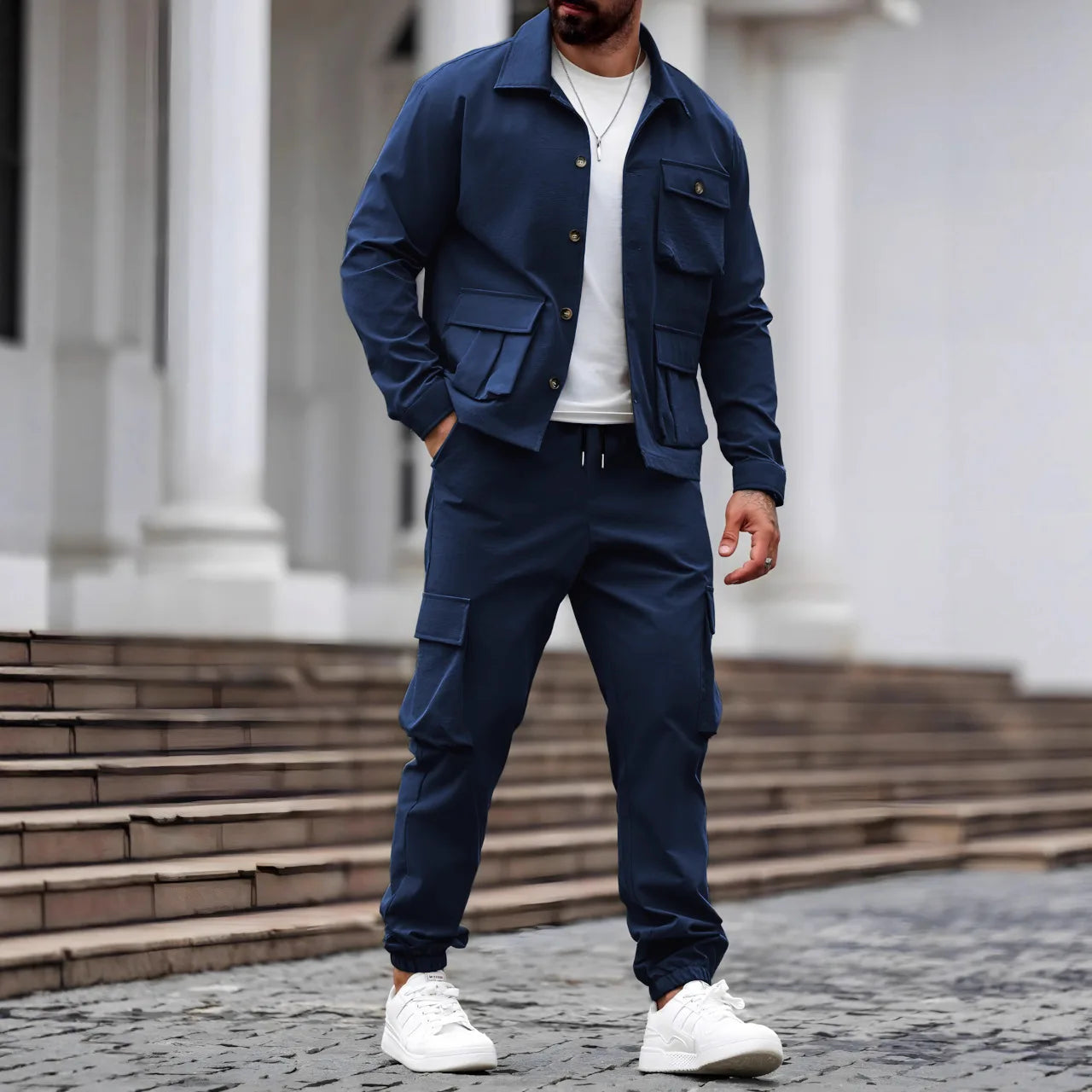 Men’s Utility Workwear Set With Multi-Pocket Jacket & Pants
