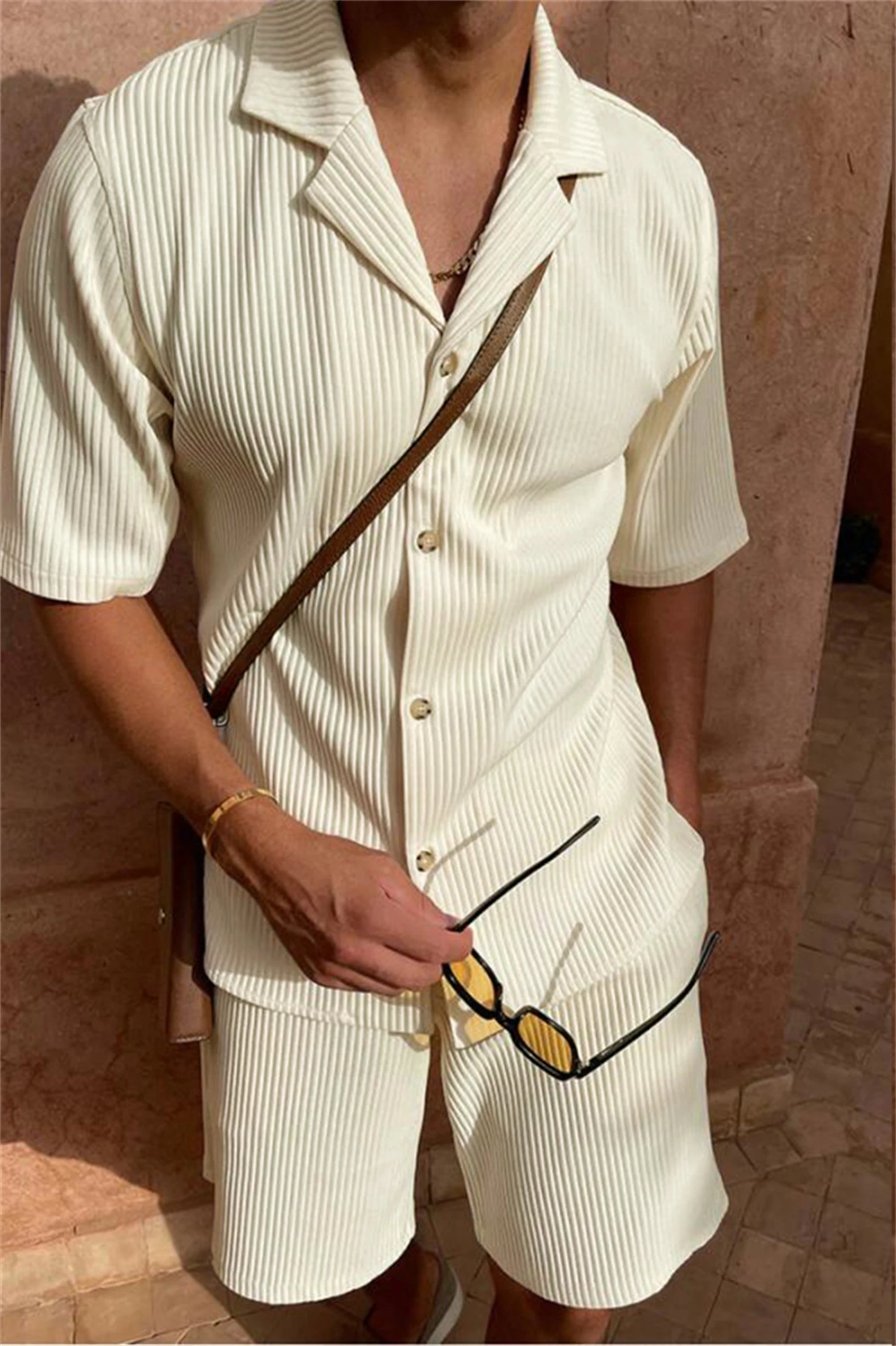 Men’s Corduroy Short Sleeve Shirt and Shorts Set
