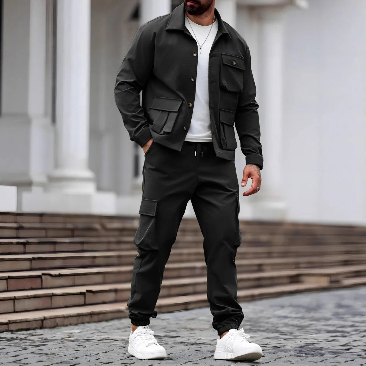 Men’s Utility Workwear Set With Multi-Pocket Jacket & Pants