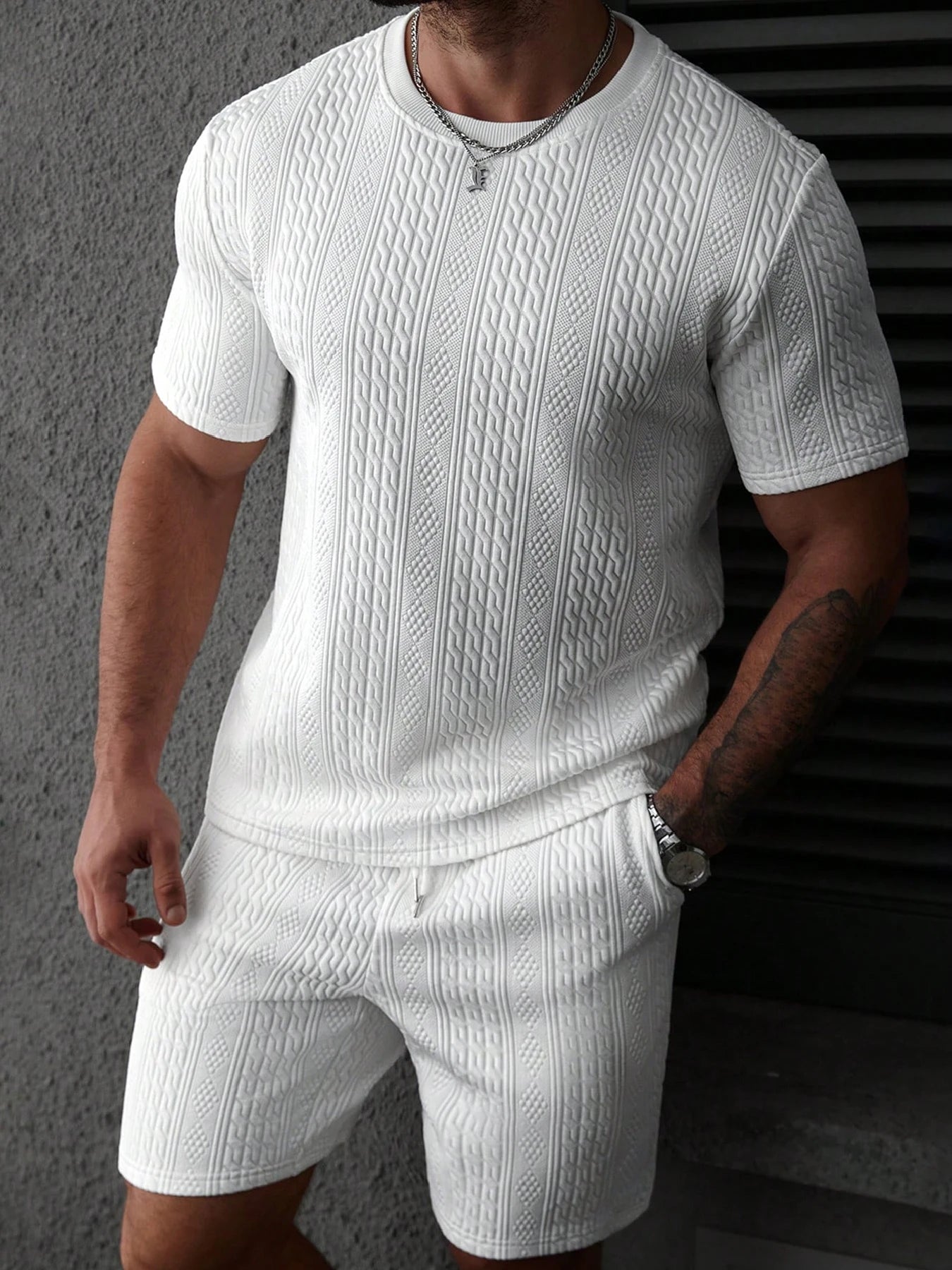 Men’s Knit Polo Shirt And Shorts Set For Summer