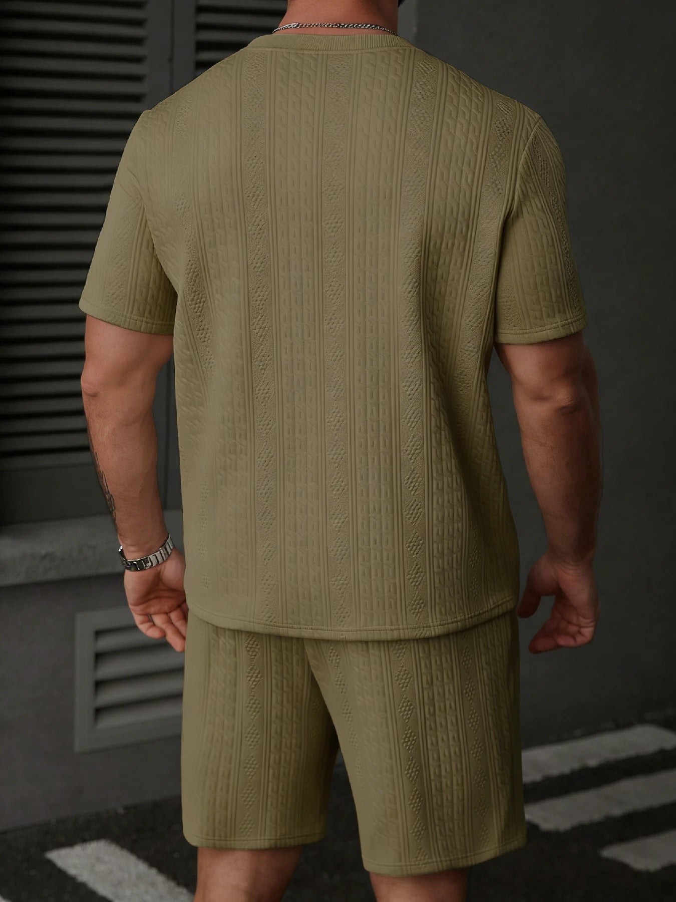 Men’s Knit Polo Shirt And Shorts Set For Summer