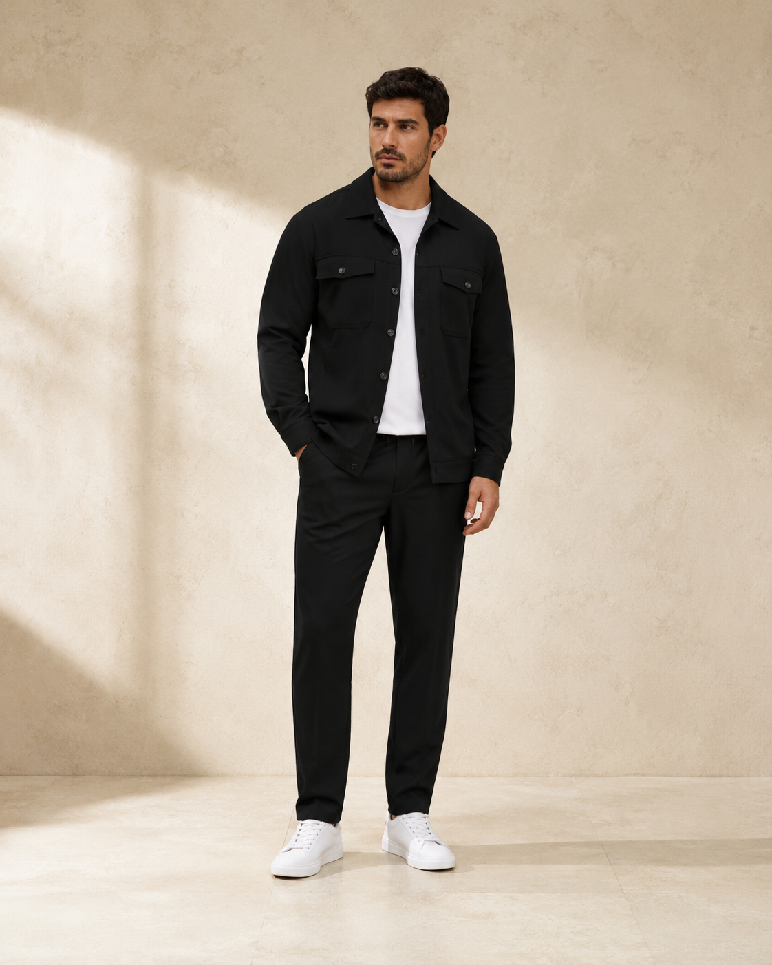 Men's Waffle Knit Shirt And Pants Set With Pockets
