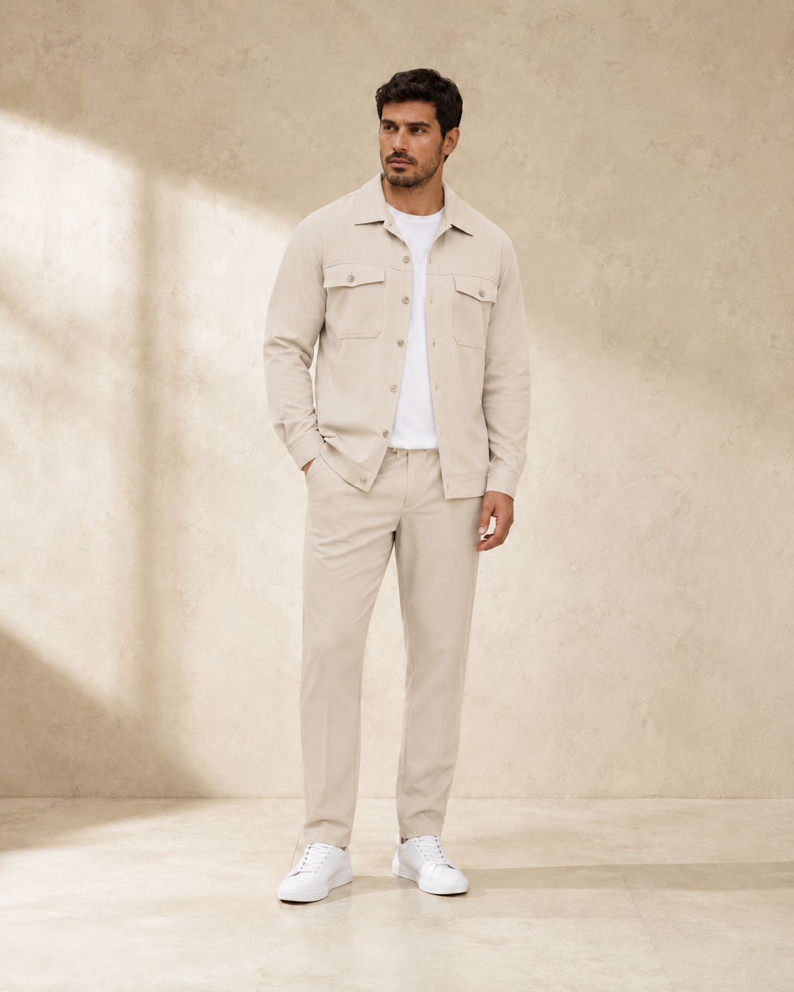 Men's Waffle Knit Shirt And Pants Set With Pockets