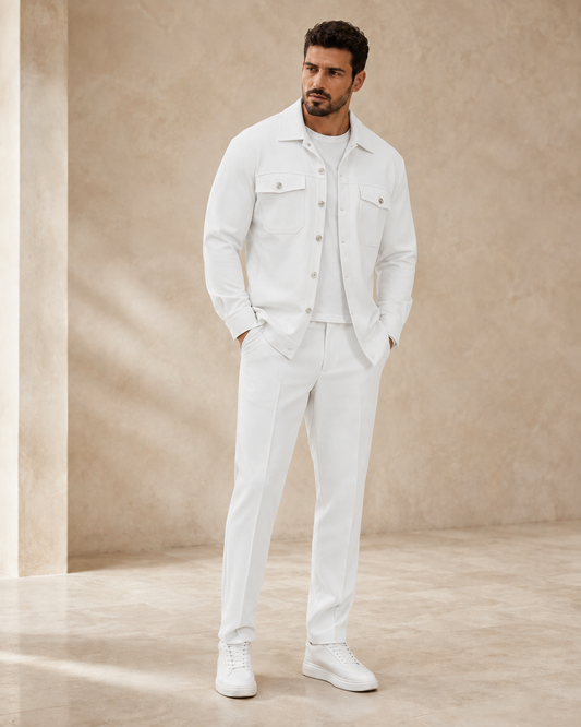 Men's Waffle Knit Shirt And Pants Set With Pockets