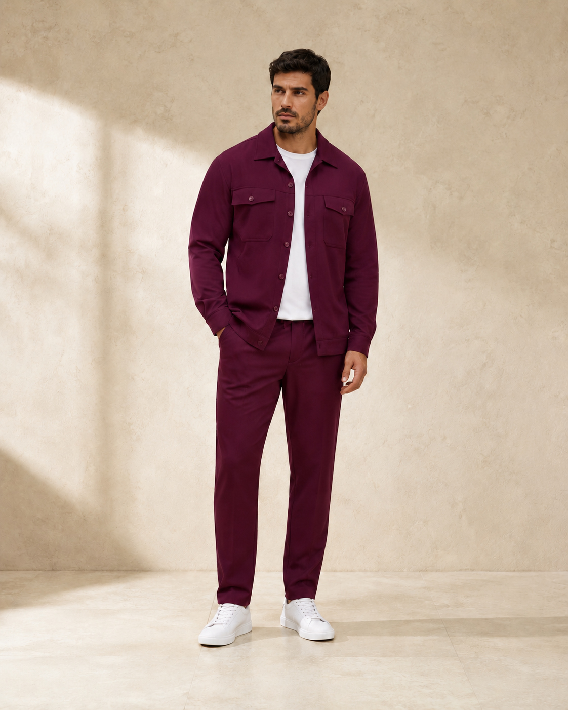 Men's Waffle Knit Shirt And Pants Set With Pockets