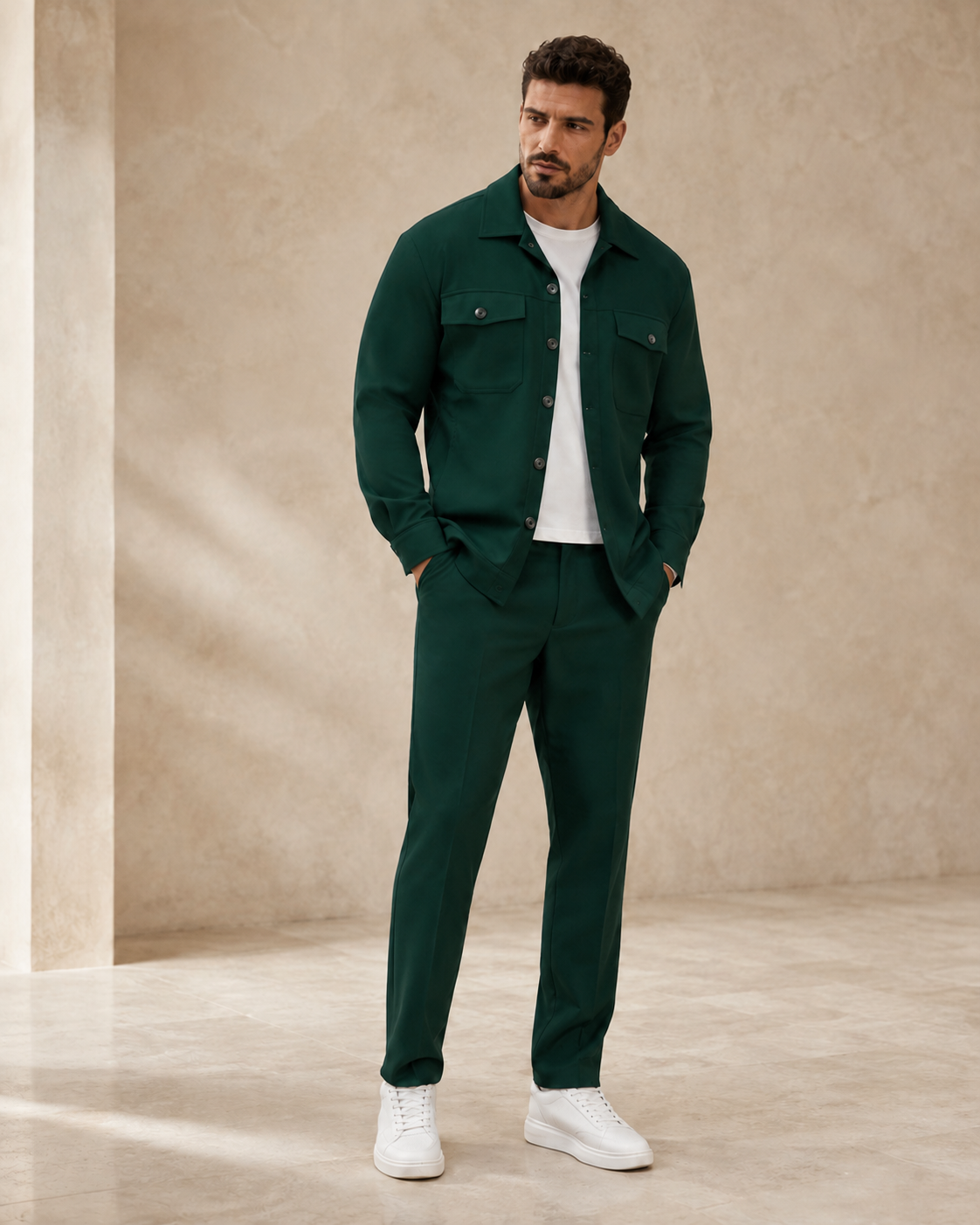Men's Waffle Knit Shirt And Pants Set With Pockets