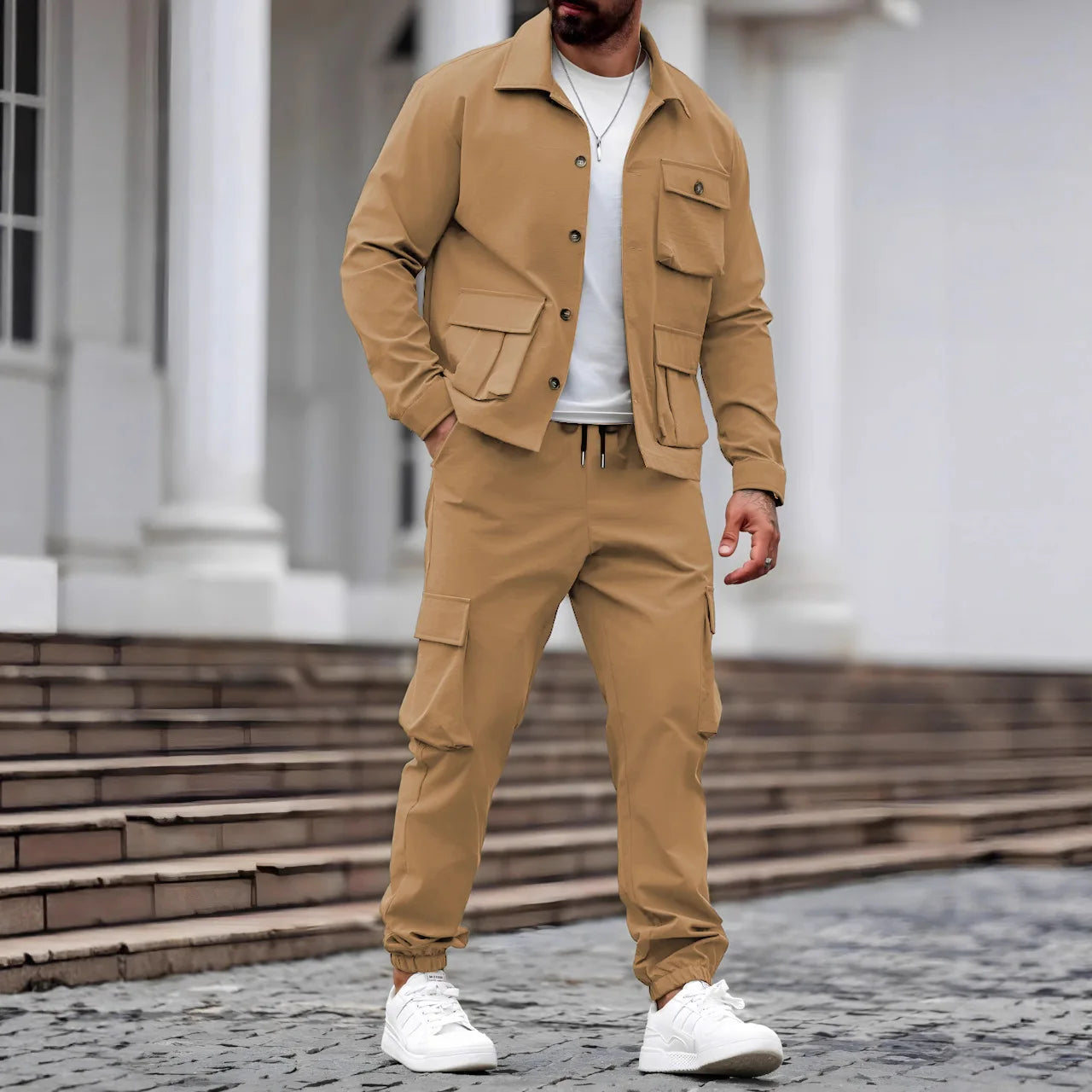 Men’s Utility Workwear Set With Multi-Pocket Jacket & Pants