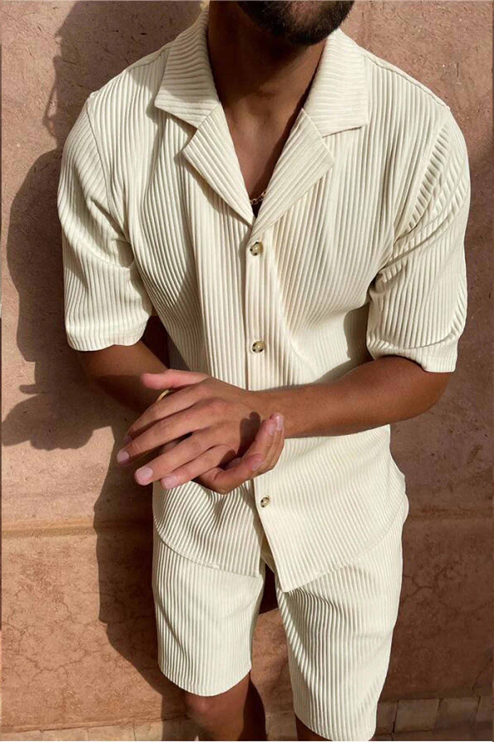 Men’s Corduroy Short Sleeve Shirt and Shorts Set