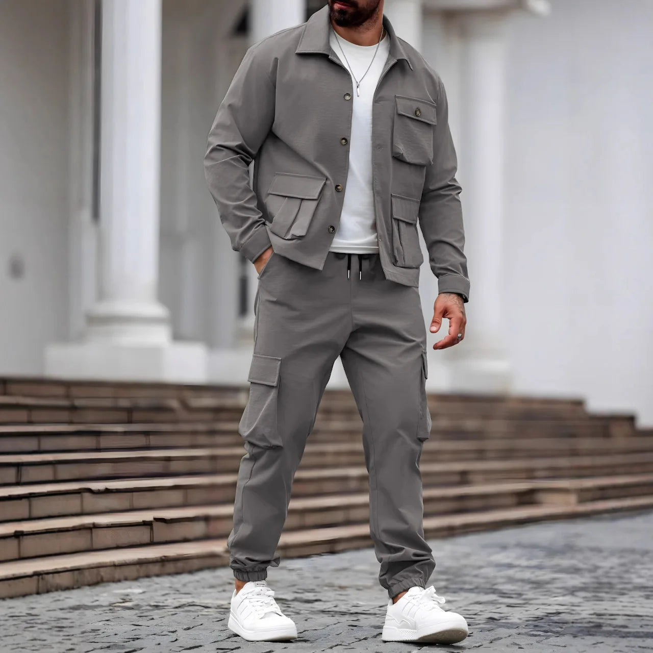 Men’s Utility Workwear Set With Multi-Pocket Jacket & Pants