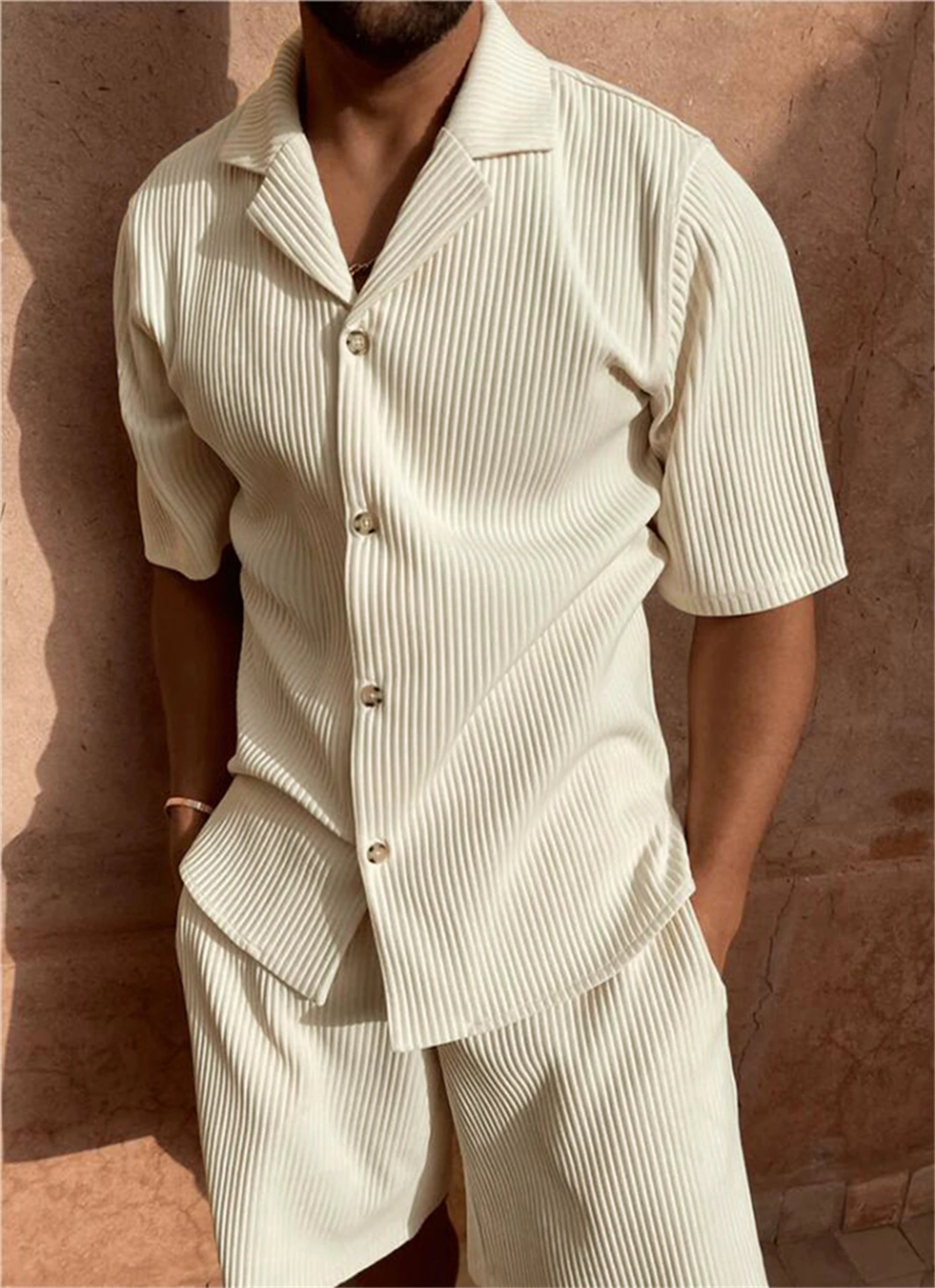Men’s Corduroy Short Sleeve Shirt and Shorts Set