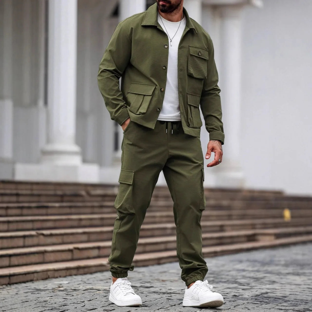 Men’s Utility Workwear Set With Multi-Pocket Jacket & Pants